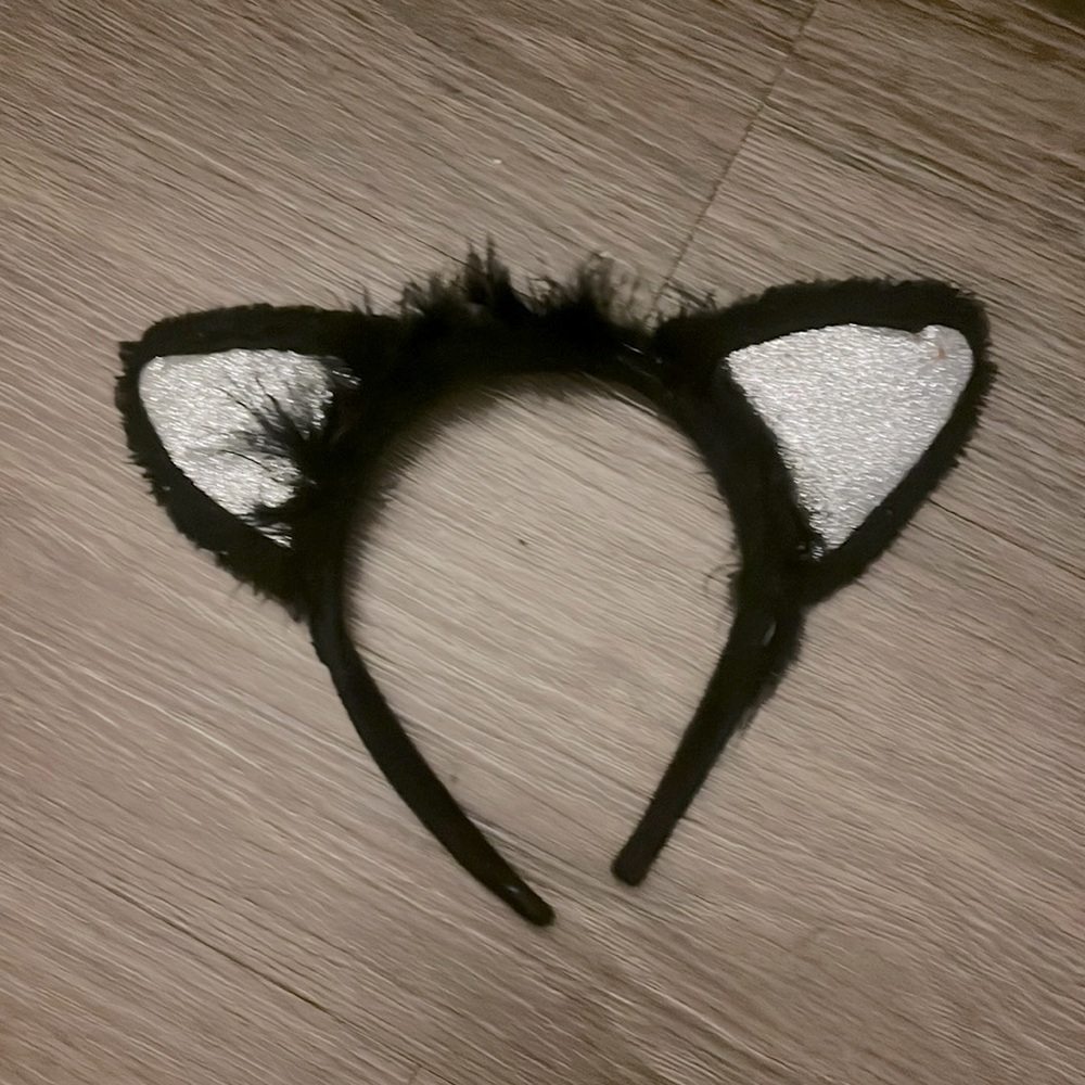 Cat Sparkle Ears Fuzzy Faux Fur Black Ears Headband Costume